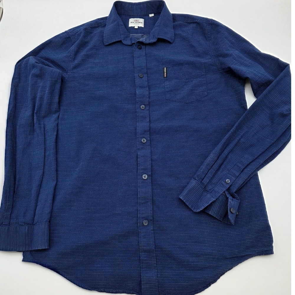 Ivy League Button Down Men Shirt L Classic Micro Dot Long Sleeve Business Casual